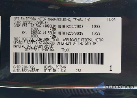 2021 Toyota Tundra Sr5 из США, поврежденный, VIN 5TFDY5F11MX980164